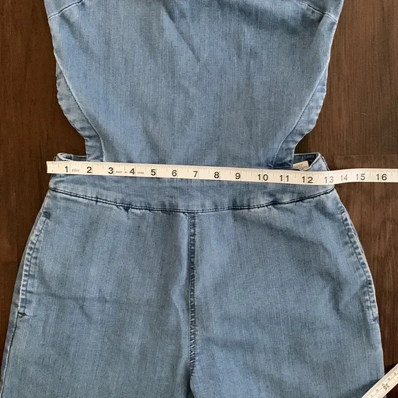 RACHEL ROY DENIM JUMPSUIT CUTOUT OVERALLS WIDE LEG LIGHT WASH - Picture 16 of 16